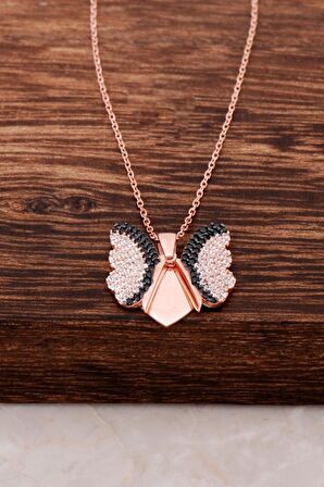 Kelebek Tasarım Rose Gümüş Kolye 2850