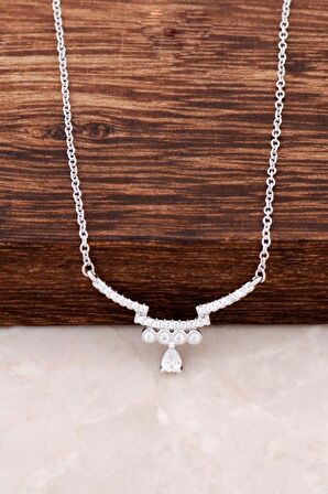 Tasarım Rodyumlu Gümüş Kolye 2794