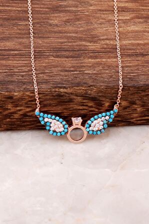 Melek Kanadı Tek Taş Ros Gümüş Kolye 2271