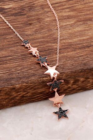 Kayan Yıldız Tasarımlı Ros Gümüş Kolye 2226