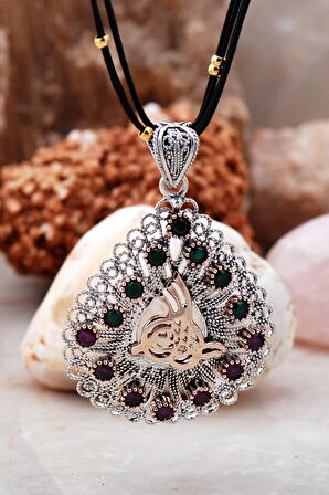 OSMANLI TUĞRALI TELKARİ EL YAPIMI GÜMÜŞ KOLYE 2060