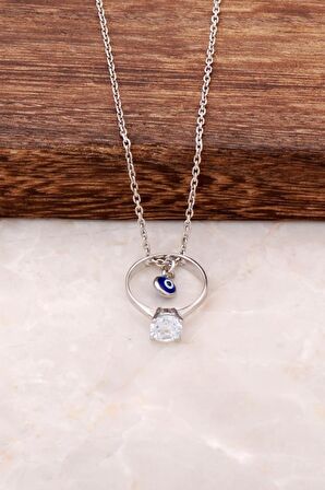 Tek Taş Rodyumlu Gümüş Kolye 1938