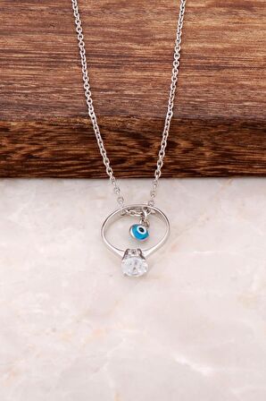 Tek Taş Rodyumlu Gümüş Kolye 1937