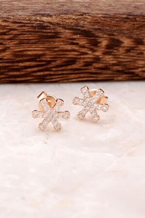 Zirkon Taşlı Kar Tanesi Rose Gümüş Küpe 1655