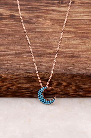 Turkuaz Taşlı Hilal Rose Gümüş Kolye 1102