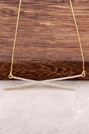 Zirkon Taşlı Altın Yaldızlı Gümüş Kolye 919