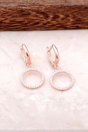 Rose Gümüş Halka Tasarımlı Küpe 4214