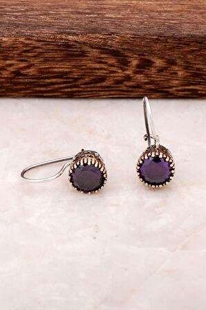 Ametist Taşlı Elişi Gümüş Küpe 4234