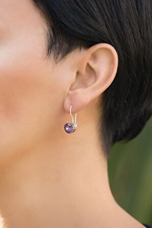 Ametist Taşlı Elişi Gümüş Küpe 4234