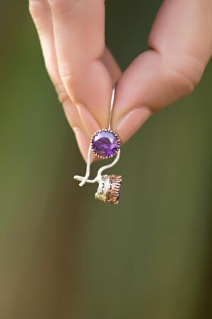 Ametist Taşlı Elişi Gümüş Küpe 4234