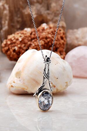 Quartz Taşlı Elişi Sarmaşık Tasarım Gümüş Kolye 6296