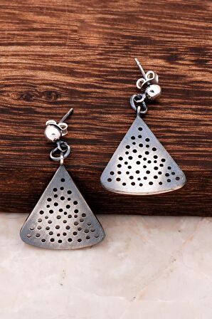 Üçgen Tasarımlı Elişi Tasarım Gümüş Küpe 4265