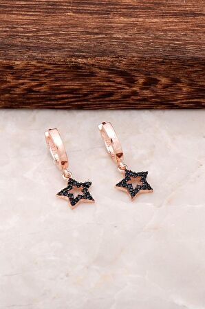 Yıldız Tasarımlı Rose Gümüş Halka Küpe 4436