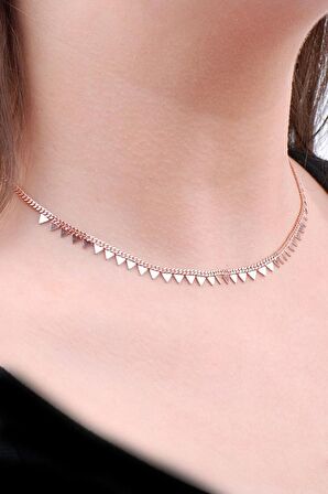 Choker Rose Gümüş Üçgen Tasarım Kolye 6467
