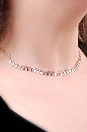 Choker Rose Gümüş Damla Tasarım Kolye 6468