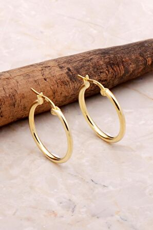 Altın Yaldızlı Gümüş Halka Küpe 4498