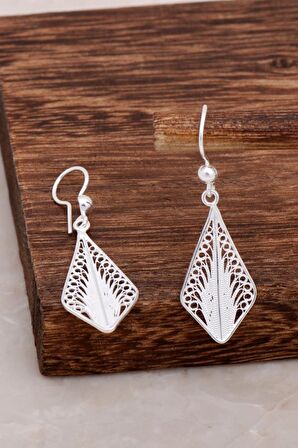 Telkari Tasarım Sallantılı Gümüş Küpe 4626