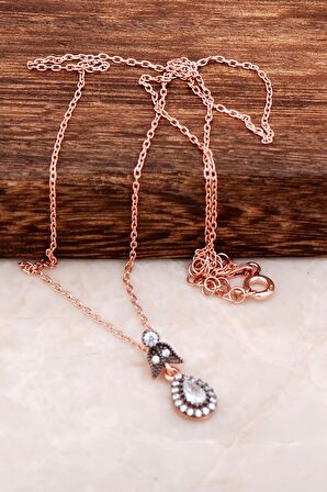 Elmas Montürlü Rose Gümüş Kolye 6523