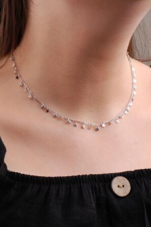 Yıldız Tasarımlı Choker Gümüş Kolye 6585
