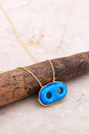 Süryani Nazar Boncuğu Altın Yaldızlı Gümüş Kolye 6649