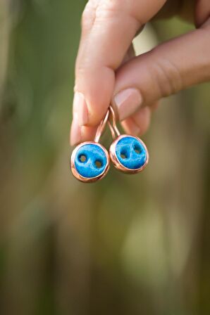 Süryani Nazar Boncuğu Rose Gümüş Küpe 4741