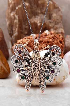 Telkari İşlemeli Tasarım Kelebek Kolye 6702