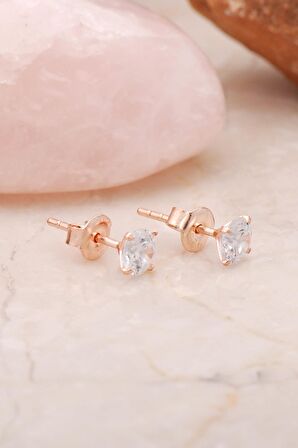 Rose Gümüş 4 Mm Tek Taş Küpe 4784