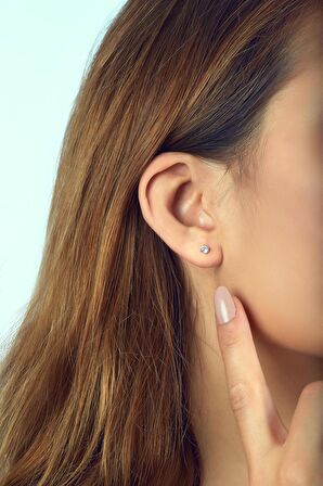 Rose Gümüş 4 Mm Tek Taş Küpe 4784