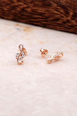 Sol Anahtar Rose Gümüş Küpe 4792