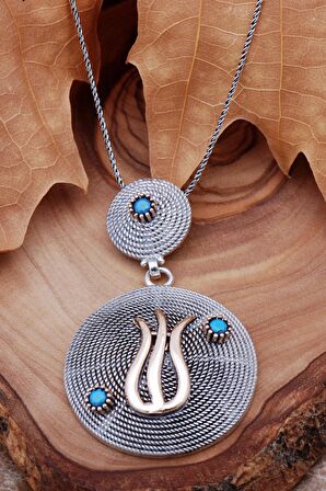 Turkuaz Telkari İşlemeli Laleli Gümüş Kolye 6770