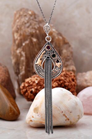 Telkari İşlemeli Sallantılı Gümüş Kolye 6779