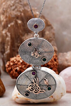 Osmanlı Tuğralı Telkari İşlemeli Gümüş Kolye 6783