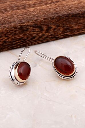 Akik El Yapımı Tasarım Gümüş Küpe 4889