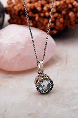 Kuvars Taşlı Elişi Gümüş Kolye 6811