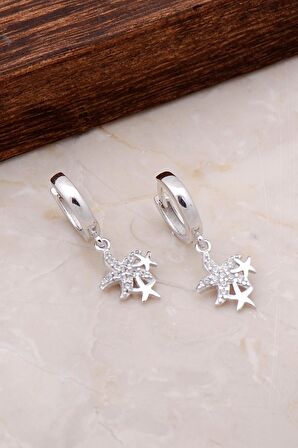 Deniz Yıldızı Sallantılı Gümüş Halka Küpe 4928