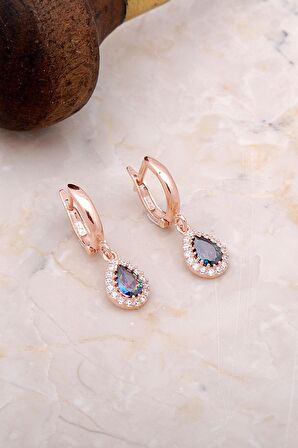Mistik Topaz Rose Gümüş Damla Küpe 4962
