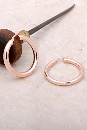 Trend Rose Gümüş Kalın 37 mm Halka Küpe 4977 