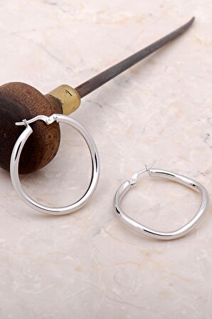 Dalga Tasarımlı Gümüş 34 mm Halka Küpe 4980