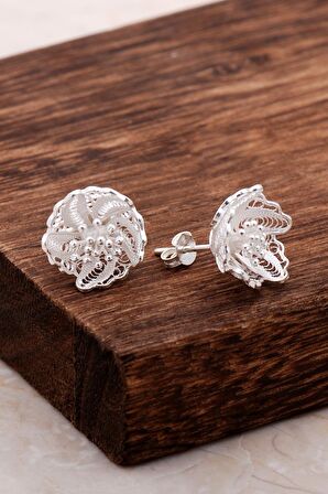 Telkari İşlemeli Gümüş Çiçekli Küpe 5000