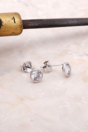 Zirkon Tek Taş Gümüş Küpe 5025