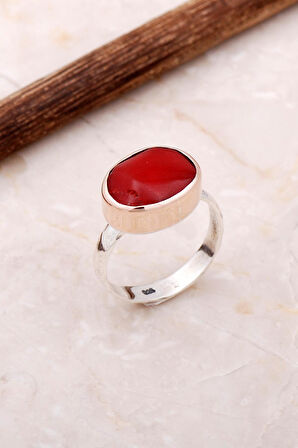 Mercan Taşlı Elişi Trend Tasarım Gümüş Yüzük 3052