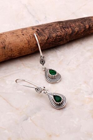 Telkari İşlemeli Gümüş Elişi Kök Zümrüt Küpe 5071