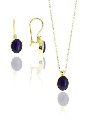 Ametist Altın Yaldızlı Tasarım Gümüş Set 2107