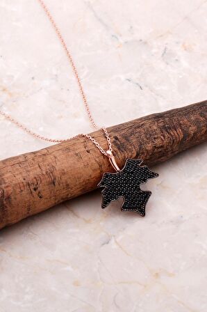 Çınar Ağacı Yaprağı Rose Gümüş Kolye 6952