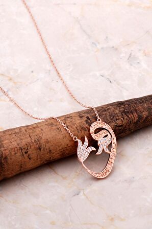 Vav Harfli Rose Gümüş Laleli Gümüş Kolye 6961