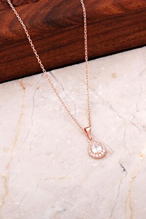Kuvars Rose Gümüş Mini Damla Kolye 7039