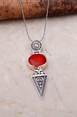 Mercan Elişi Antik Tasarım Gümüş Kolye 7046