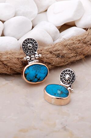 Turkuaz Antik Tasarım Elişi Gümüş Küpe 5140