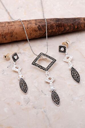 Markazit Taşlı Tasarım Gümüş Set 2151