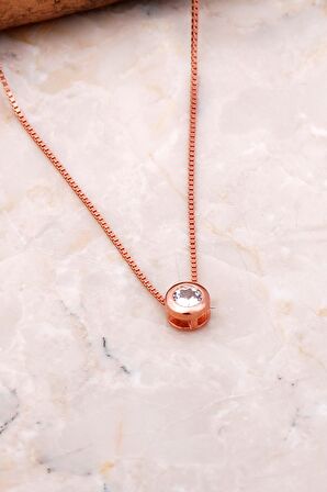 Tek Taş Rose İtalyan Gümüş Kolye 7062